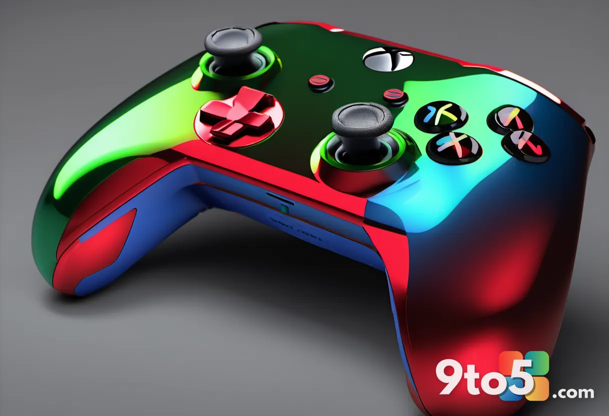 Close-up of an Xbox controller's ABXY face buttons in classic red, green, blue, and yellow colors, translucent green she