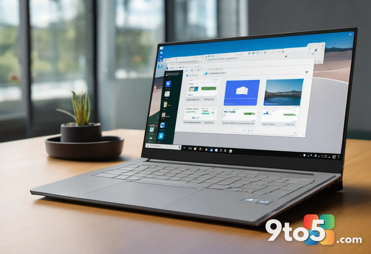 A laptop running an open-source operating system with a Windows-like desktop, showing file explorer windows and a famili