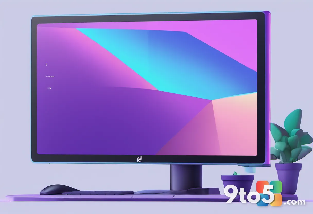 A minimalist flat-design illustration of a computer monitor displaying a settings panel with a colorful keyboard icon an