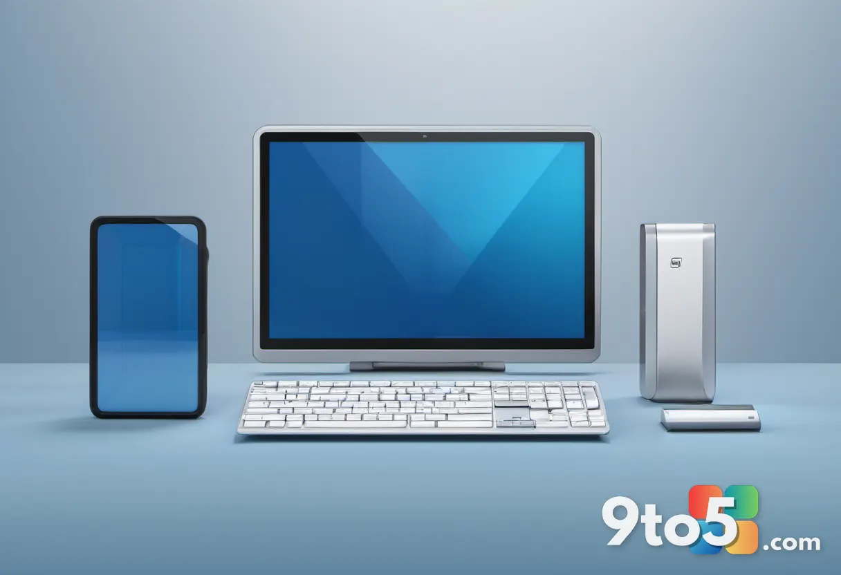 A stylized illustration of a Windows 11 installation USB drive next to a compact computer, symbolizing lightweight custo