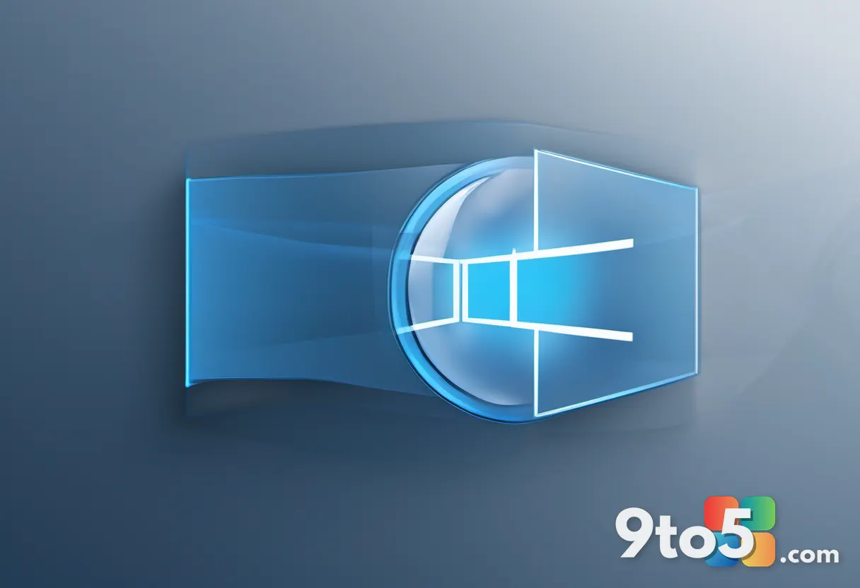 A translucent shield icon hovering over layered Windows update arrows, rendered in Microsoft blue and silver against a c