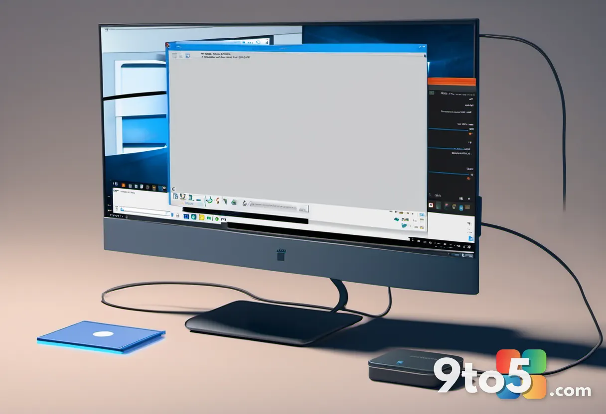A bootable USB stick plugged into a desktop computer with the Windows 11 logo faintly glowing on screen, dark background
