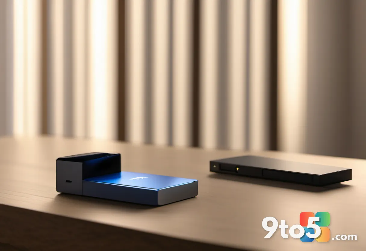 A USB drive resting beside a Windows 11 setup screen showing a small file size, on a wooden desk with soft morning light