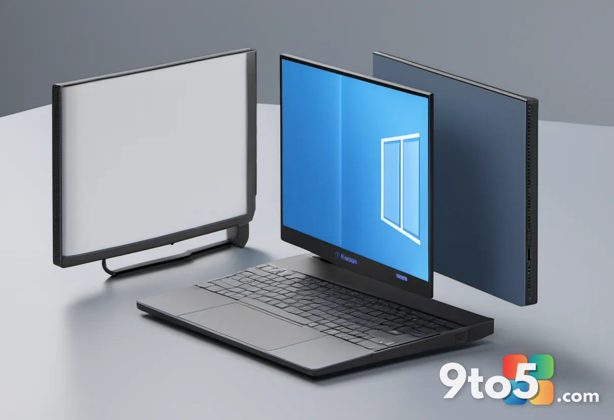 A side-by-side comparison of two Windows 11 package sizes, a large box and a slim compact box, on a neutral background w