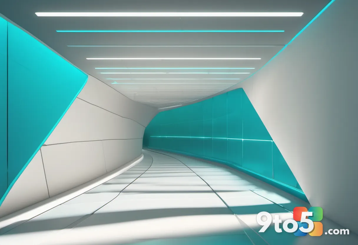 An abstract depiction of a testing tunnel with two diverging paths, one bright and one dim, in blue and teal tones symbo