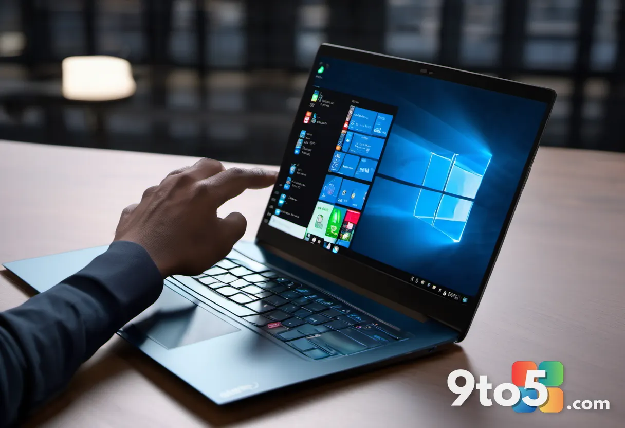 A close-up of a hand tapping a glowing Activate button on a laptop screen showing Windows Settings, shallow depth of fie