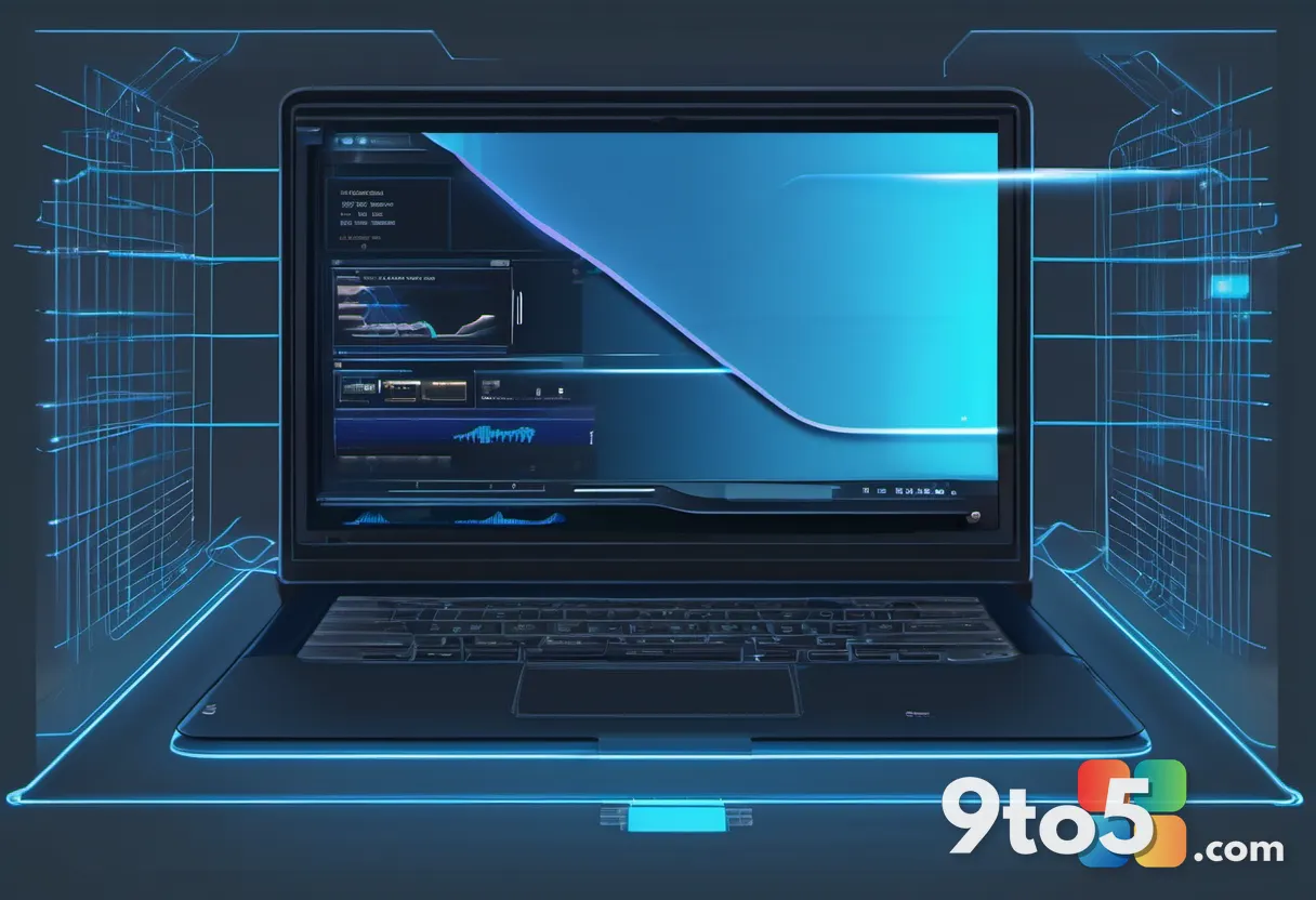 A conceptual illustration of laptop power states, showing a stylized laptop transitioning between sleep, hibernation, an