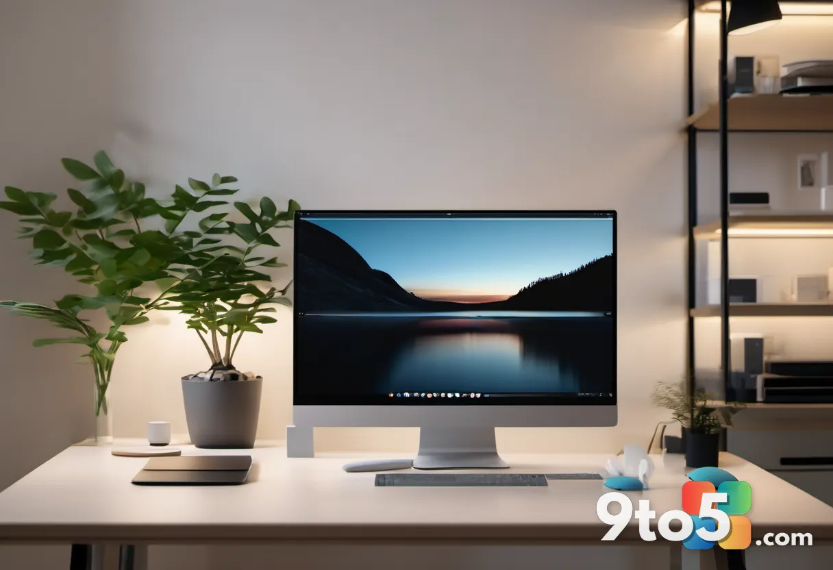 A top-down photo of a glowing laptop and a dimmer older desktop side by side on a tidy desk, the laptop showing a fresh