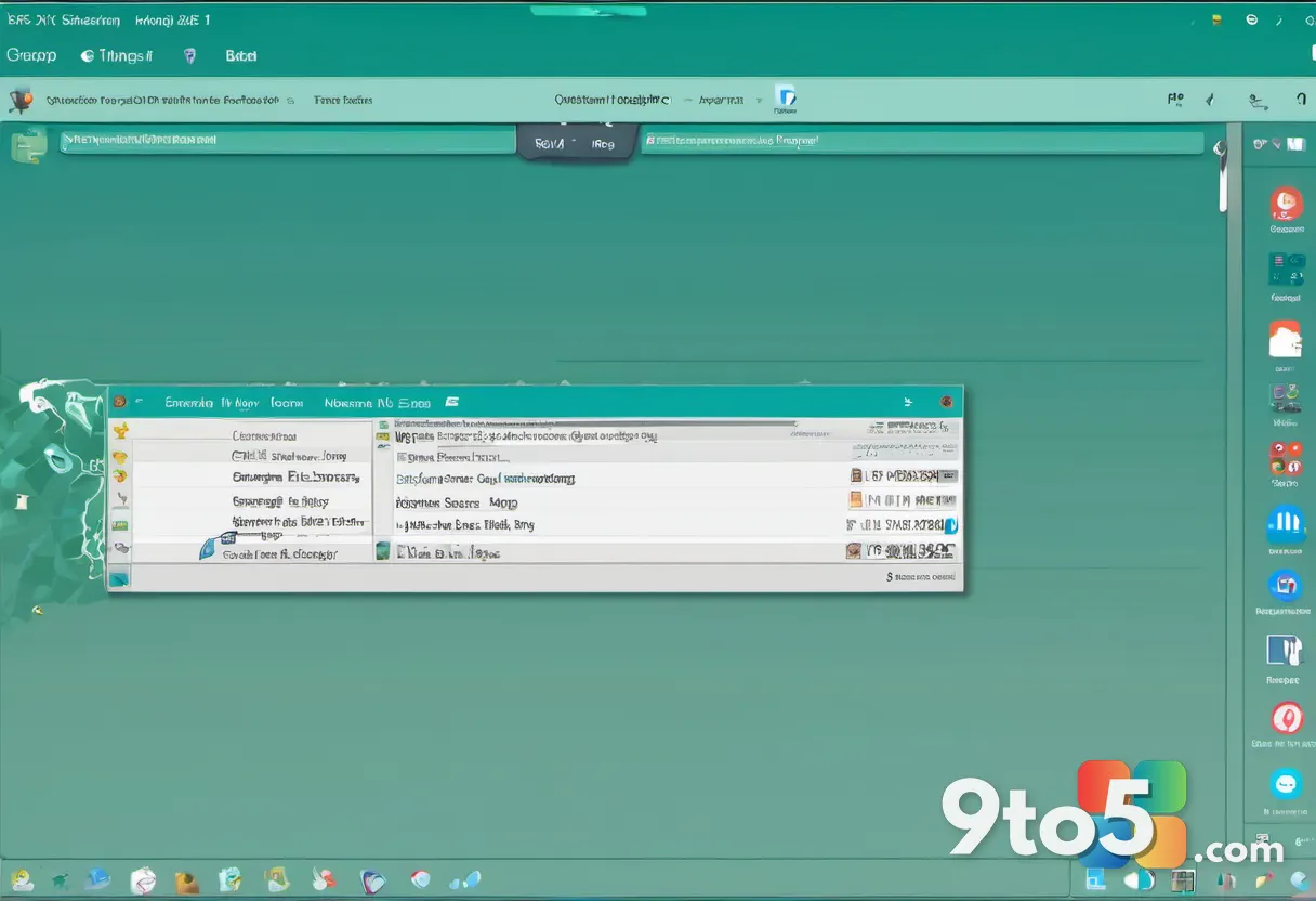 A nostalgic Windows XP-era taskbar along the bottom of a classic teal desktop, showing a grouped button with a drop-down