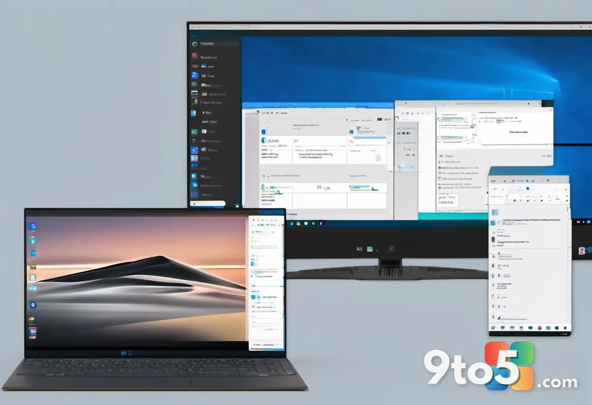 A conceptual split image showing a legacy Win32 scrollbar on one side and a sleek WinUI scrollbar on the other, divided 