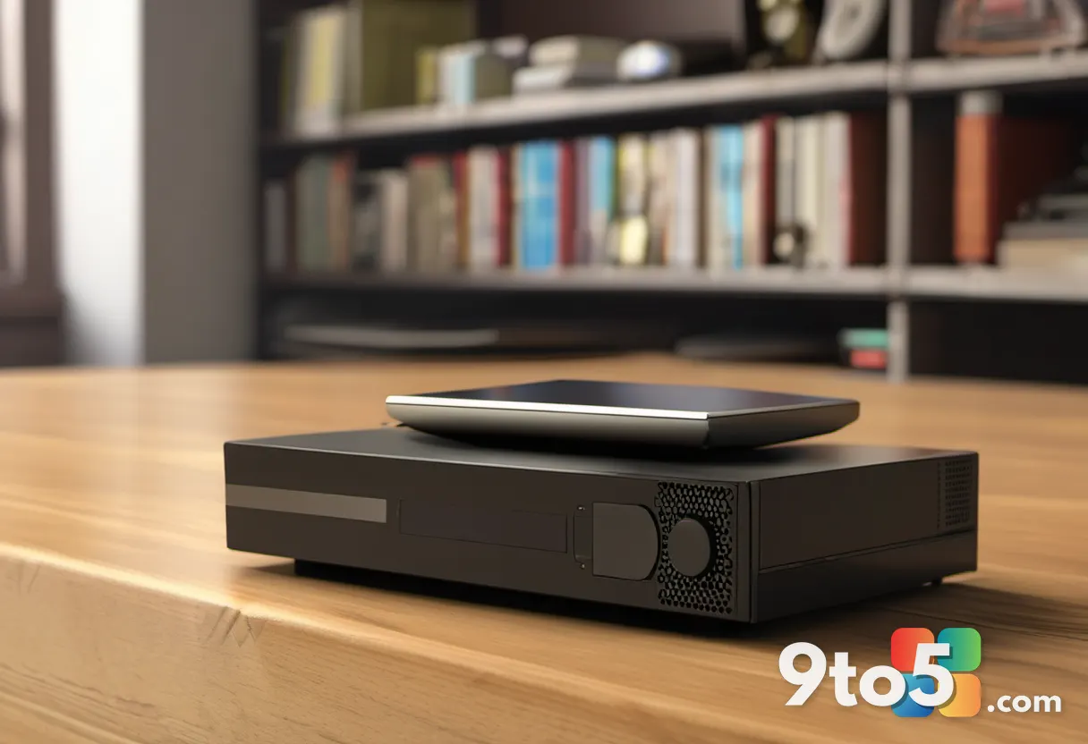 A vintage Microsoft Zune HD resting on a wooden shelf alongside other retro media players, dusty nostalgic atmosphere, w